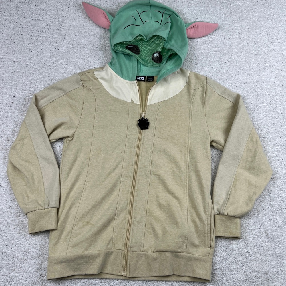 Mad Engine Star Wars Grogu Baby Yoda Zip Hoodie Tan Kids Large TGT4432 Frog Pull